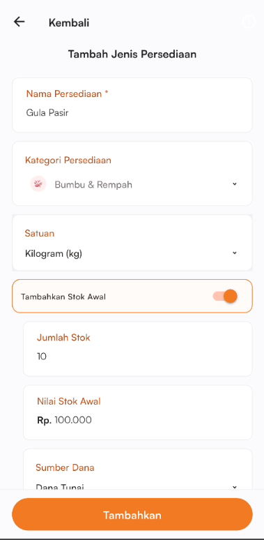 Form tambah persediaan