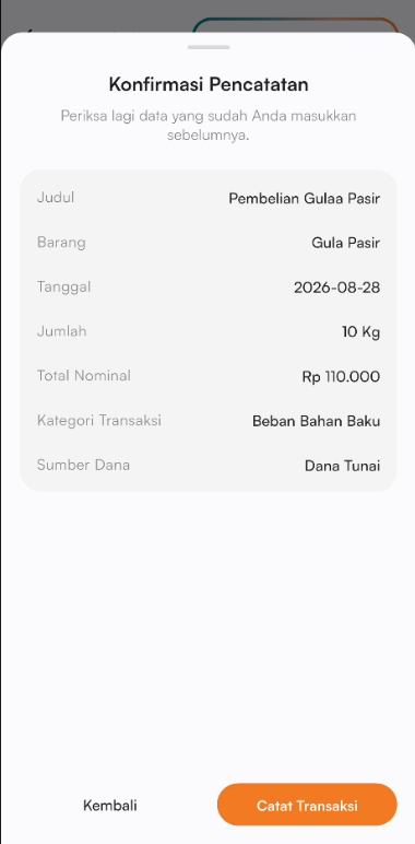 Form konfirmasi tambah persediaan
