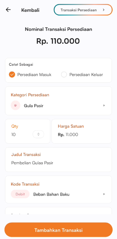Form tambah persediaan