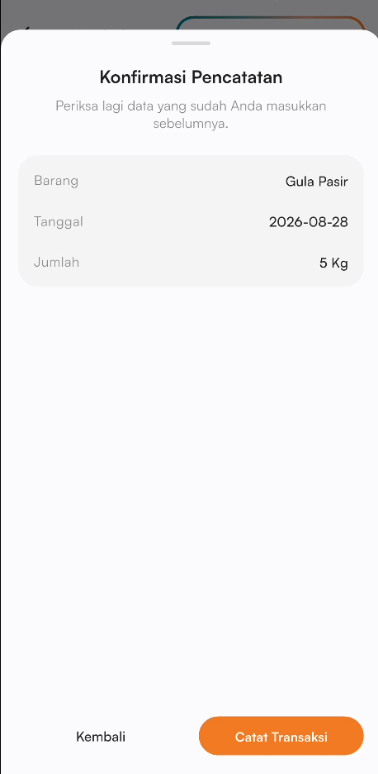 Form konfirmasi tambah persediaan