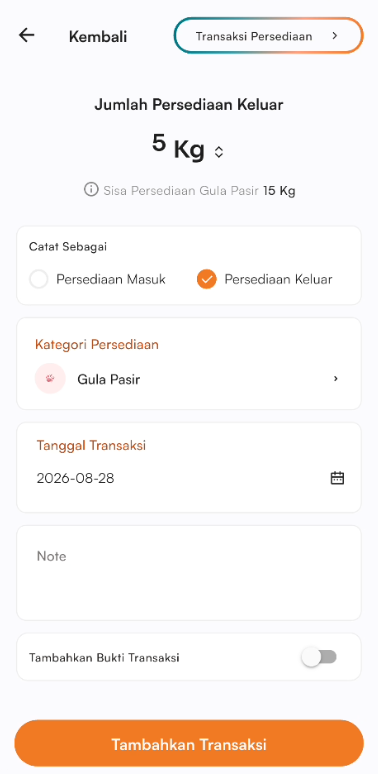Form tambah persediaan