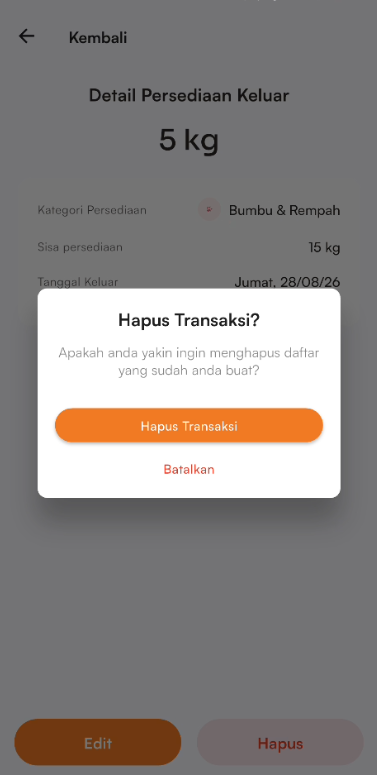 Konfirmasi hapus transaksi persediaan keluar