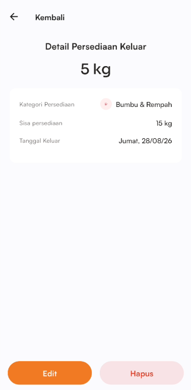 Halaman riwayat transaksi persediaan keluar