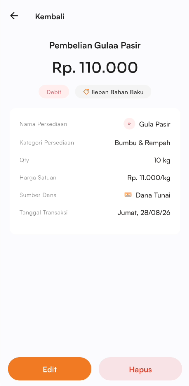 Halaman riwayat transaksi persediaan masuk