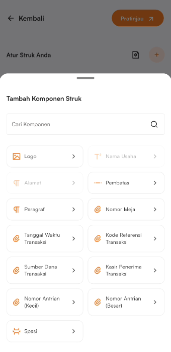 Halaman tambah komponen