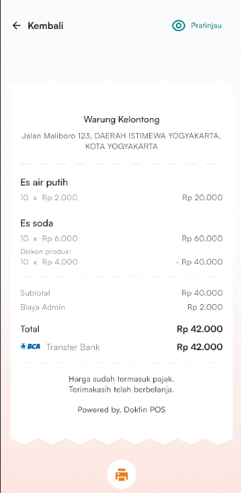 Halaman pratinjau struk