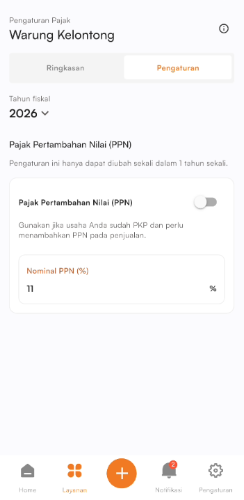 Halaman pengaturan PPN